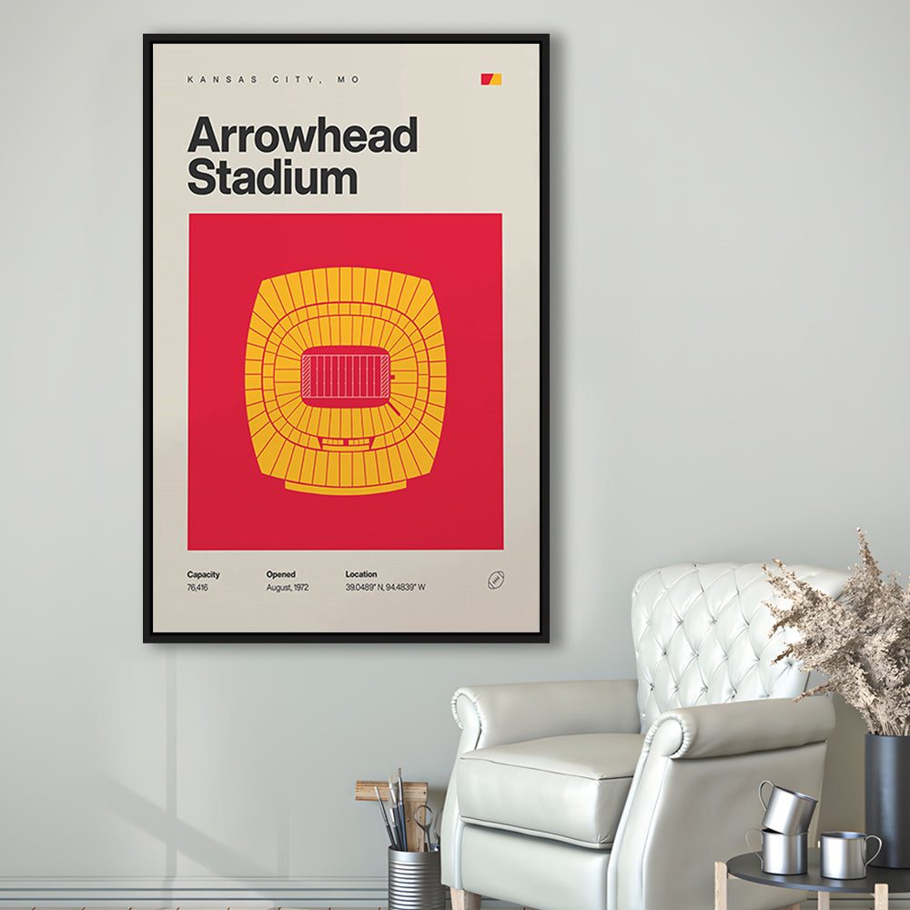 Kansas City Chiefs Stadium Print, Arrowhead Stadium Print, Man Cave Gift, Floating Framed Canvas Print Wall Art