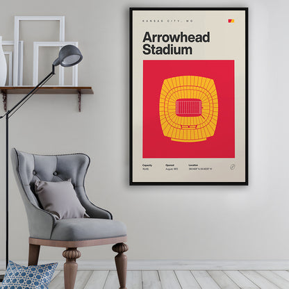 Kansas City Chiefs Stadium Print, Arrowhead Stadium Print, Man Cave Gift, Floating Framed Canvas Print Wall Art