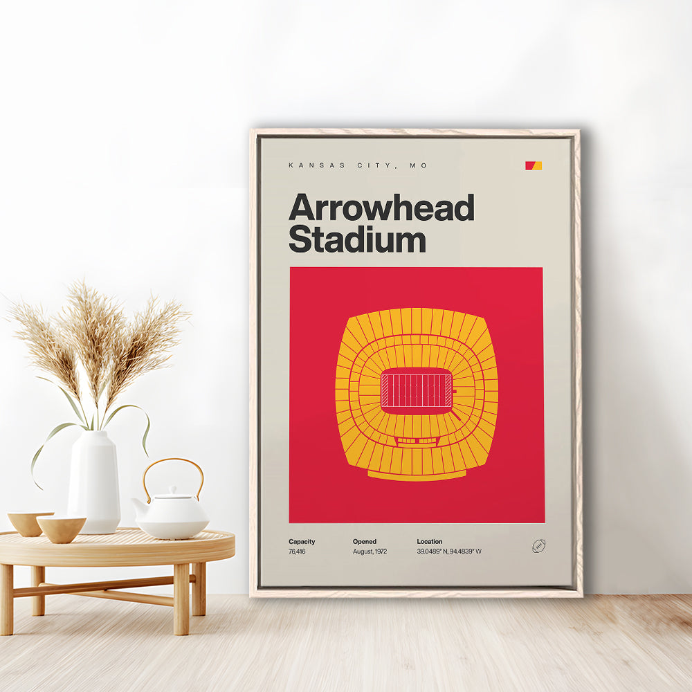 Kansas City Chiefs Stadium Print, Arrowhead Stadium Print, Man Cave Gift, Floating Framed Canvas Print Wall Art