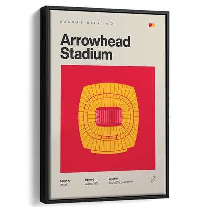 Kansas City Chiefs Stadium Print, Arrowhead Stadium Print, Man Cave Gift, Floating Framed Canvas Print Wall Art