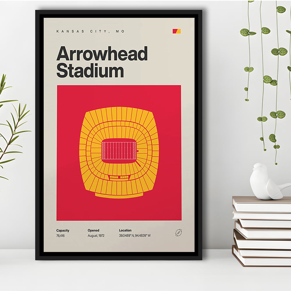 Kansas City Chiefs Stadium Print, Arrowhead Stadium Print, Man Cave Gift, Floating Framed Canvas Print Wall Art