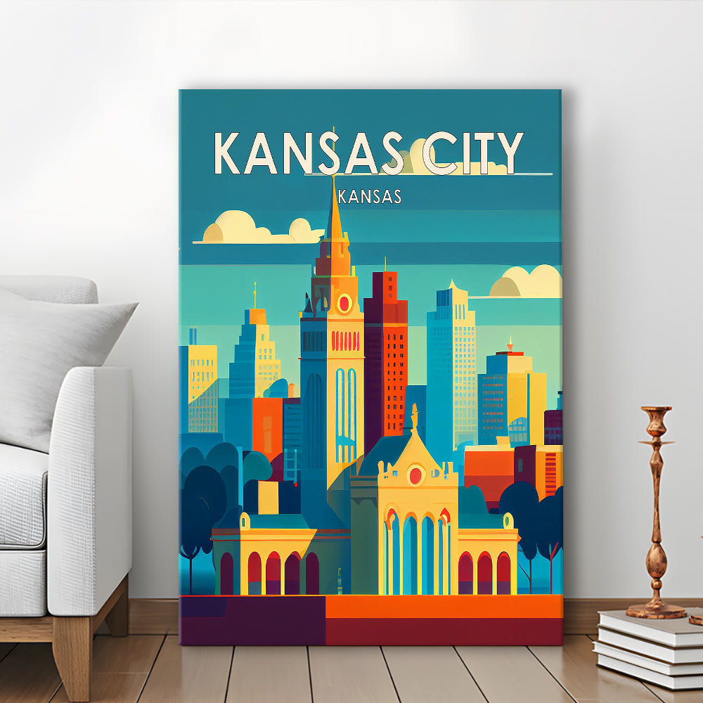 Kansas City Retro Art Print, Kansas City City Wall Art, Canvas Print, Painting Canvas, Living Room Decor