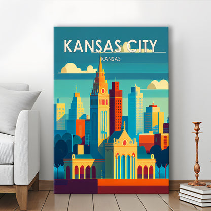 Kansas City Retro Art Print, Kansas City City Wall Art, Canvas Print, Painting Canvas, Living Room Decor