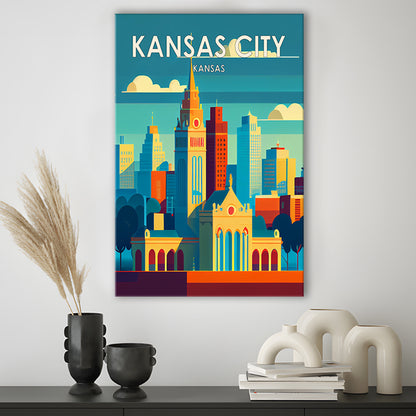 Kansas City Retro Art Print, Kansas City City Wall Art, Canvas Print, Painting Canvas, Living Room Decor