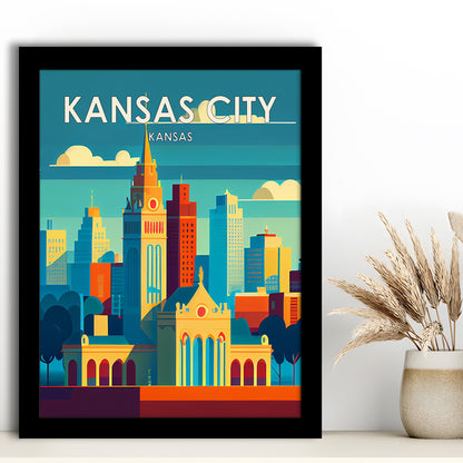 Kansas City Retro Art Print, Kansas City City Wall Art, Framed Art Print, Picture Framed, Painting Art