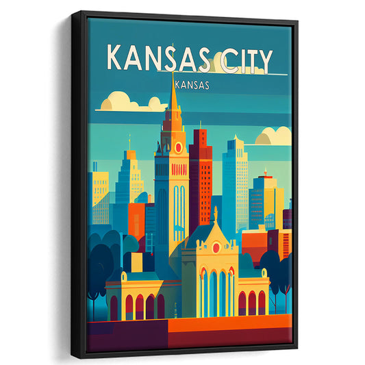Kansas City Retro Art Print, Kansas City City Wall Art, Floating Framed Canvas Print, Framed Picture, Painting Canvas