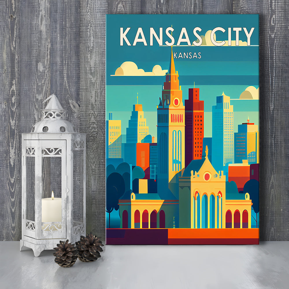 Kansas City Retro Art Print, Kansas City City Wall Art, Canvas Print, Painting Canvas, Living Room Decor