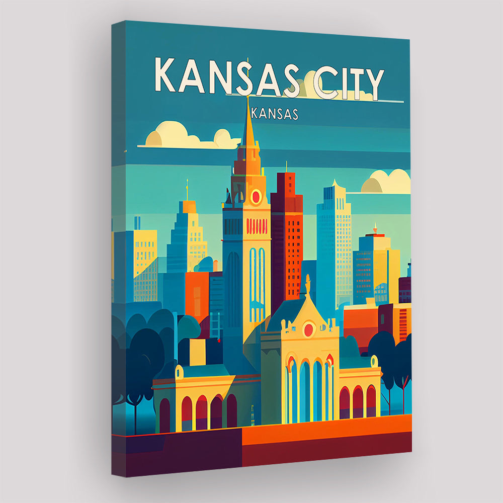 Kansas City Retro Art Print, Kansas City City Wall Art, Canvas Print, Painting Canvas, Living Room Decor