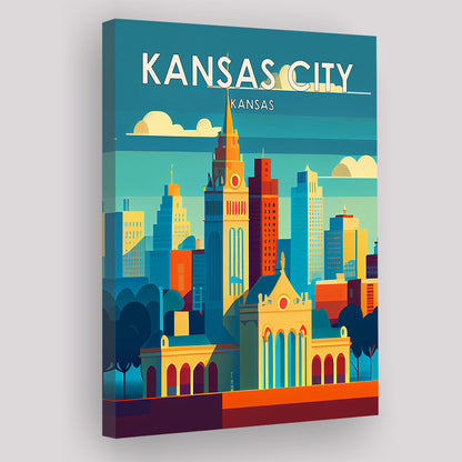 Kansas City Retro Art Print, Kansas City City Wall Art, Canvas Print, Painting Canvas, Living Room Decor