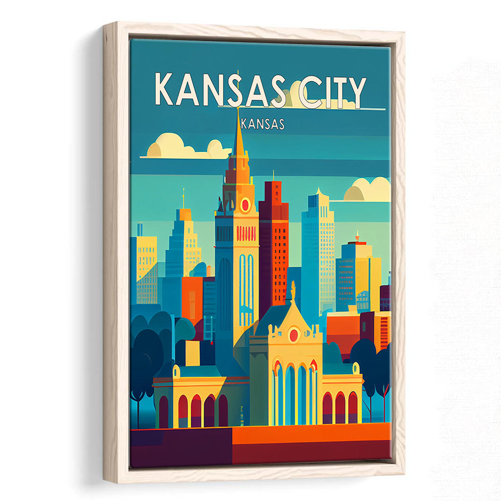 Kansas City Retro Art Print, Kansas City City Wall Art, Floating Framed Canvas Print, Framed Picture, Painting Canvas