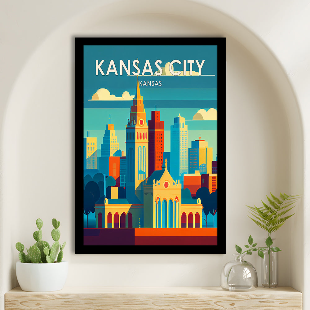 Kansas City Retro Art Print, Kansas City City Wall Art, Framed Art Print, Picture Framed, Painting Art