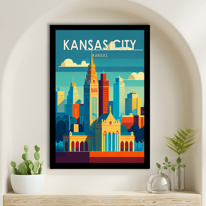 Kansas City Retro Art Print, Kansas City City Wall Art, Framed Art Print, Picture Framed, Painting Art