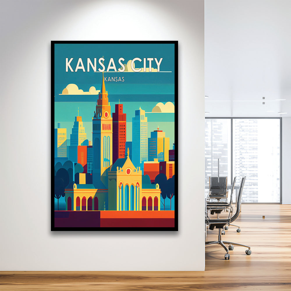 Kansas City Retro Art Print, Kansas City City Wall Art, Framed Art Print, Picture Framed, Painting Art