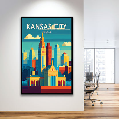 Kansas City Retro Art Print, Kansas City City Wall Art, Framed Art Print, Picture Framed, Painting Art