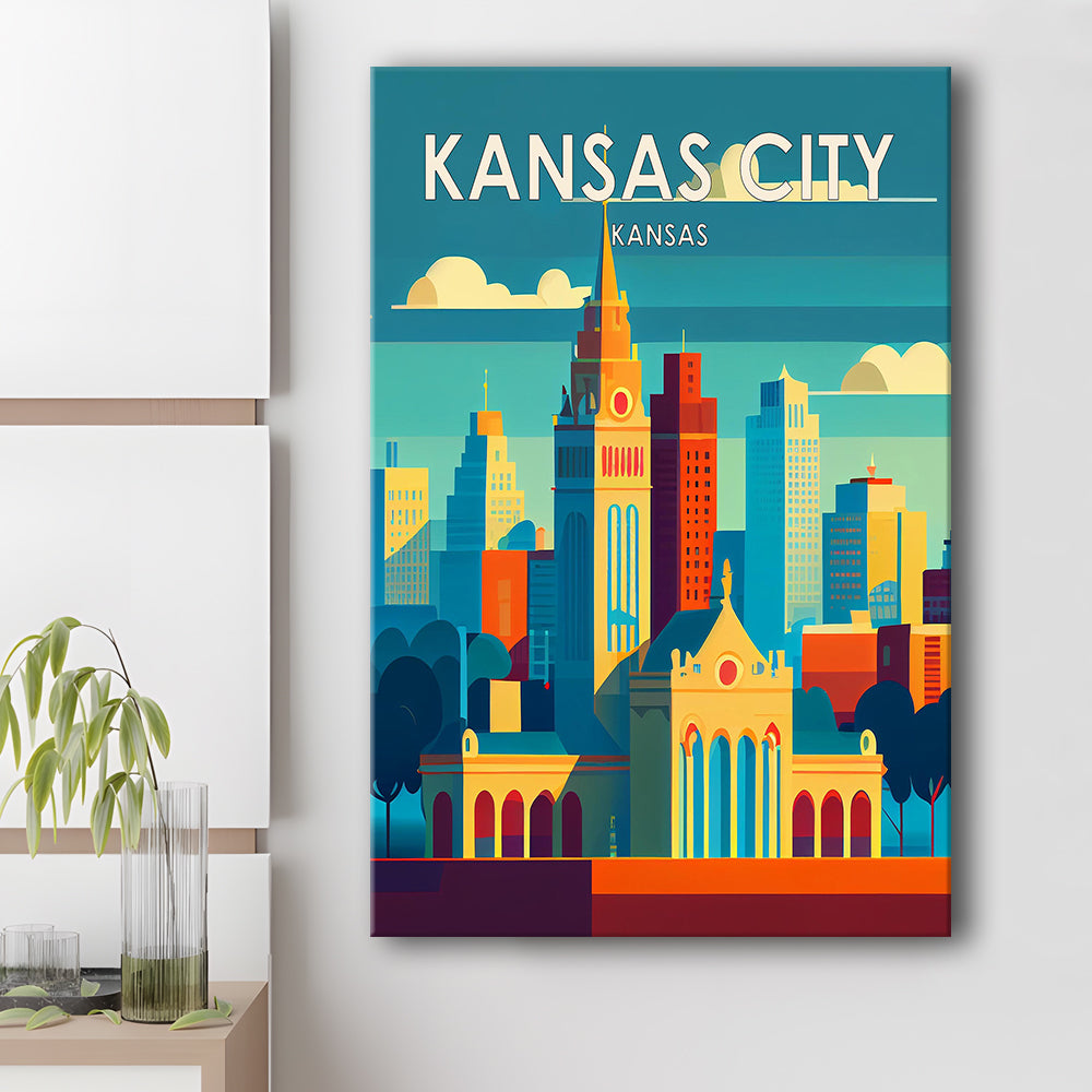 Kansas City Retro Art Print, Kansas City City Wall Art, Canvas Print, Painting Canvas, Living Room Decor