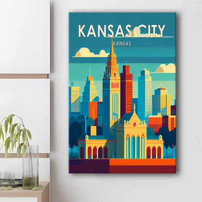 Kansas City Retro Art Print, Kansas City City Wall Art, Canvas Print, Painting Canvas, Living Room Decor