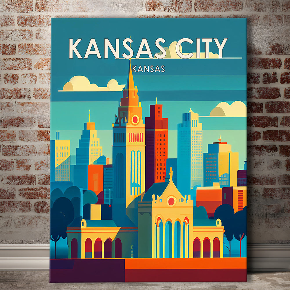 Kansas City Retro Art Print, Kansas City City Wall Art, Canvas Print, Painting Canvas, Living Room Decor