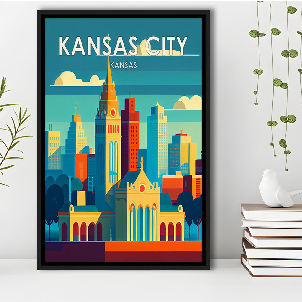 Kansas City Retro Art Print, Kansas City City Wall Art, Floating Framed Canvas Print, Framed Picture, Painting Canvas
