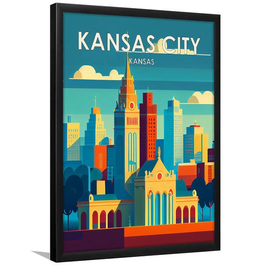 Kansas City Retro Art Print, Kansas City City Wall Art, Framed Art Print, Picture Framed, Painting Art