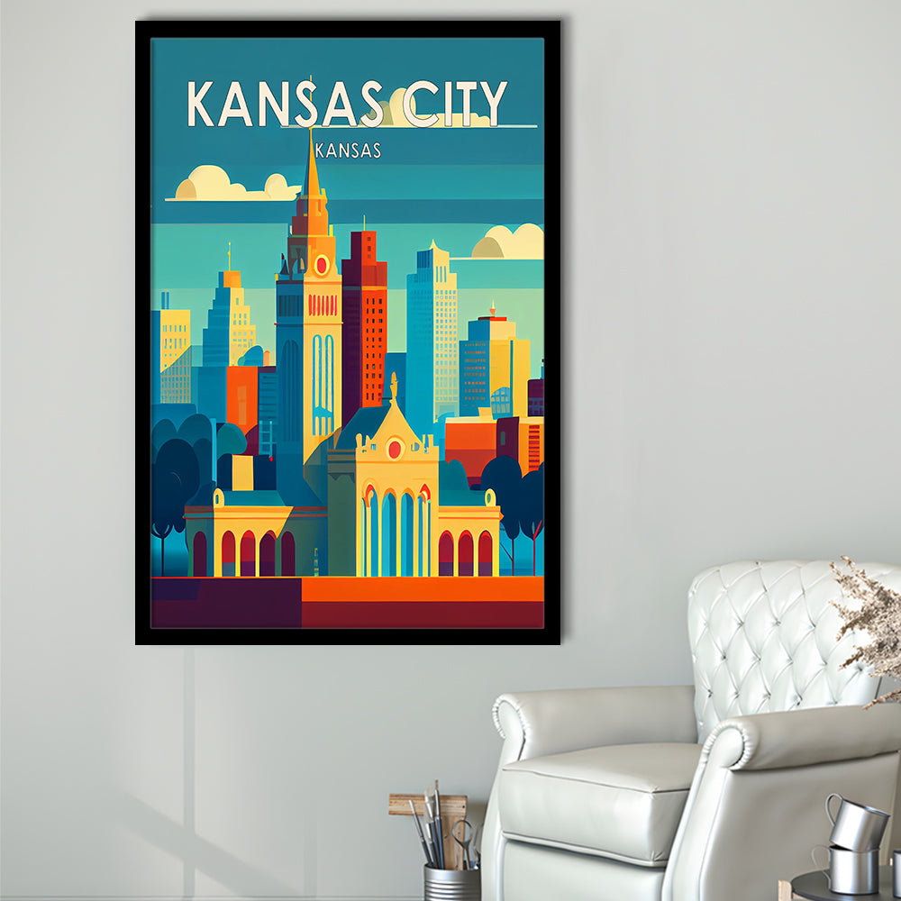 Kansas City Retro Art Print, Kansas City City Wall Art, Framed Art Print, Picture Framed, Painting Art
