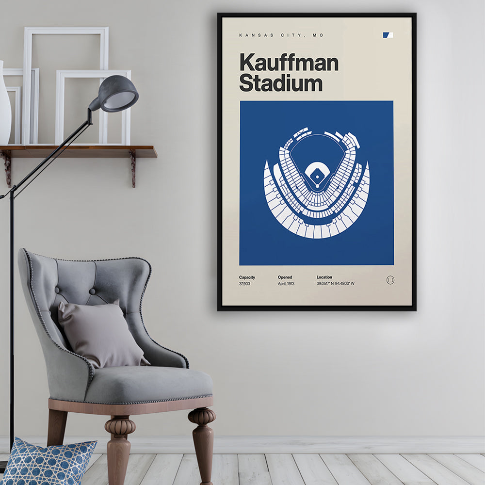 Kansas City Royals Stadium Print, Kauffman Stadium Print, Man Cave Gift, Floating Framed Canvas Print Wall Art