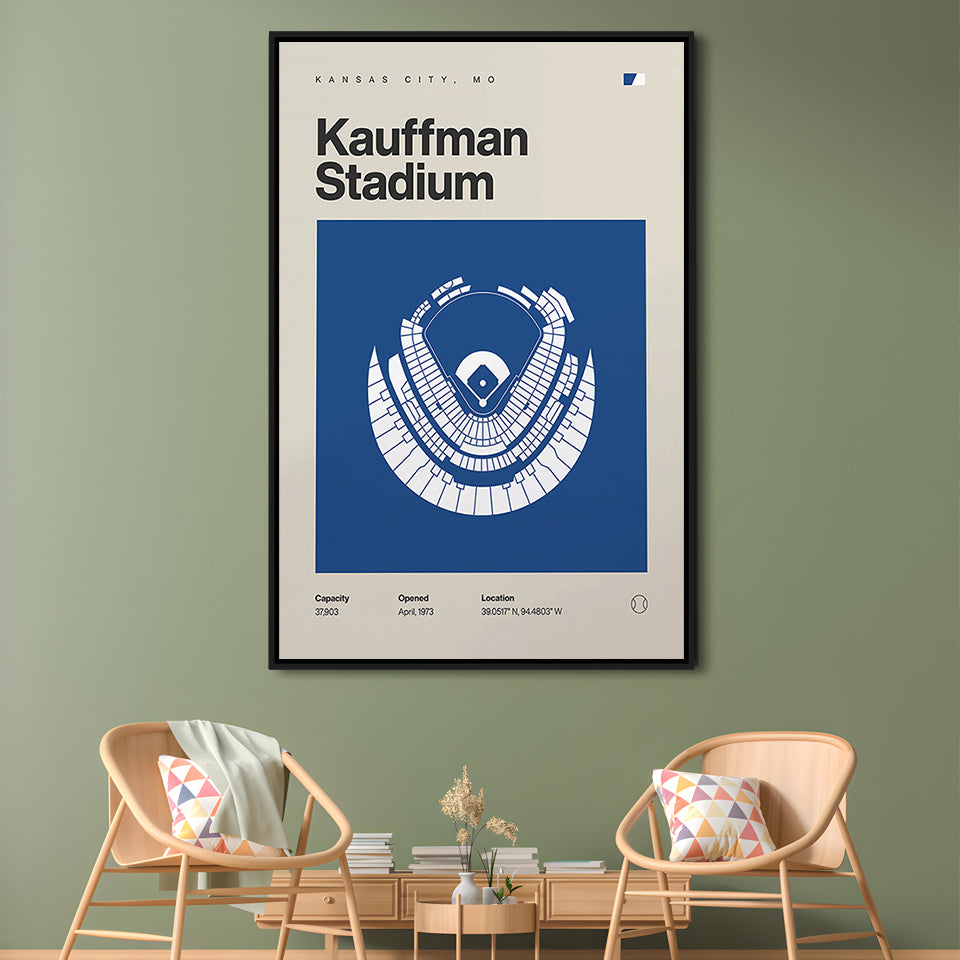 Kansas City Royals Stadium Print, Kauffman Stadium Print, Man Cave Gift, Floating Framed Canvas Print Wall Art