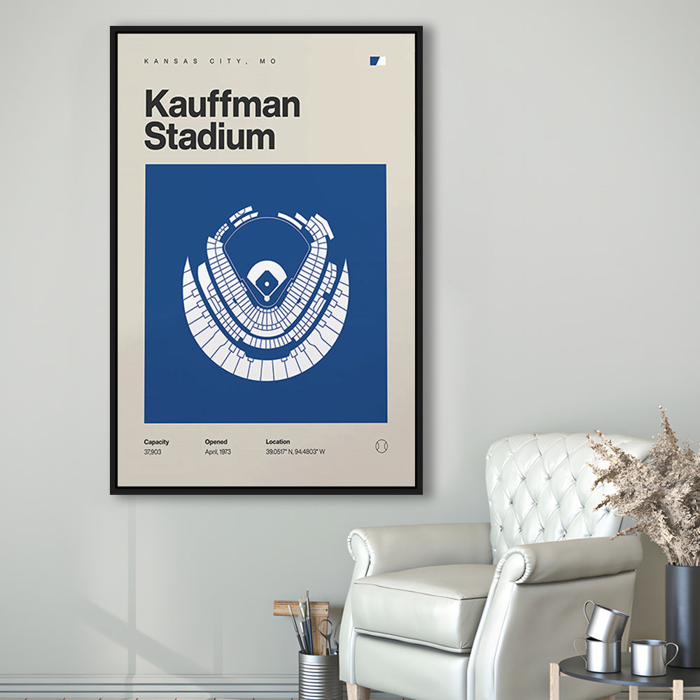 Kansas City Royals Stadium Print, Kauffman Stadium Print, Man Cave Gift, Floating Framed Canvas Print Wall Art