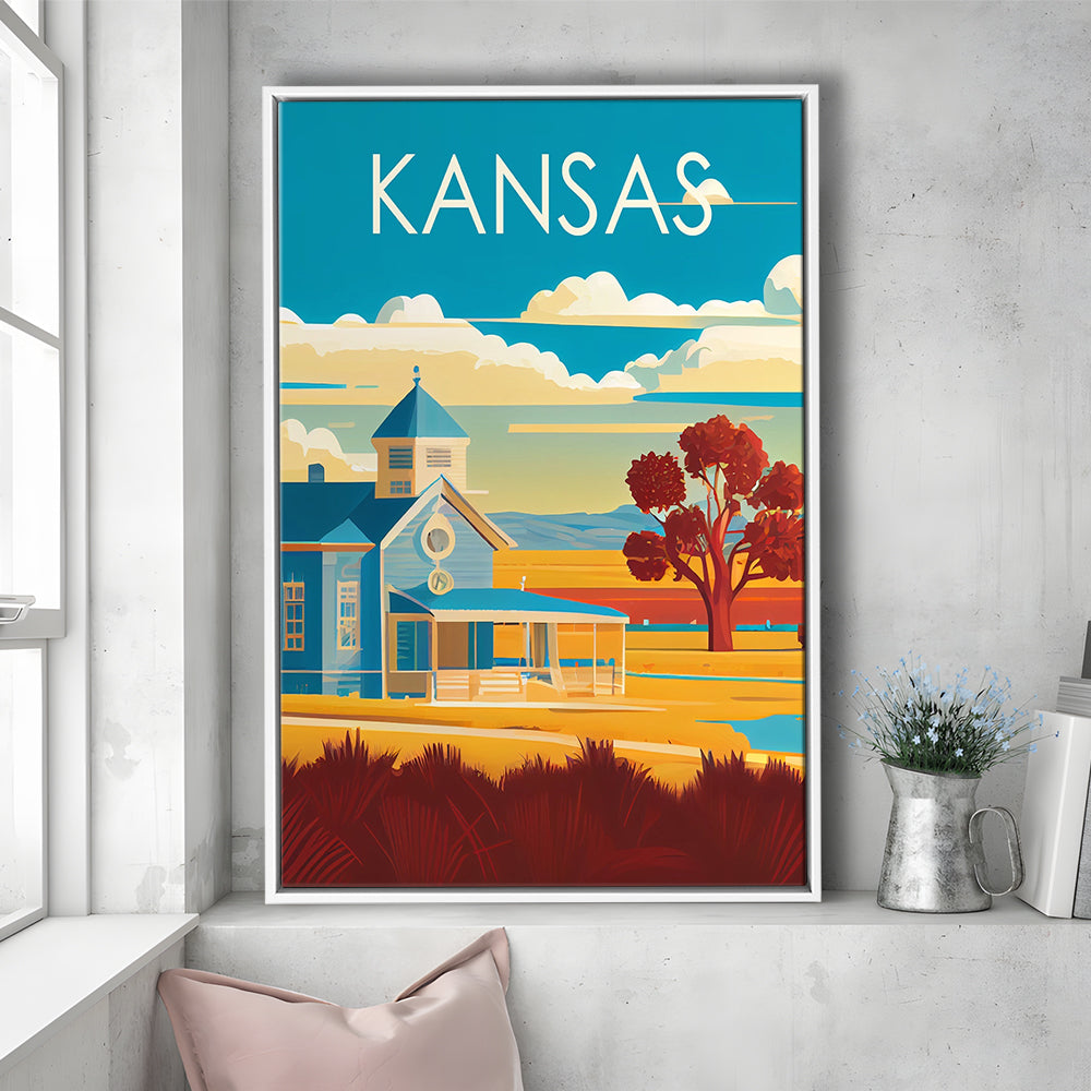 Kansas Retro Art Print, Kansas City Wall Art, Floating Framed Canvas Print, Framed Picture, Painting Canvas