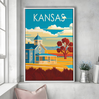 Kansas Retro Art Print, Kansas City Wall Art, Floating Framed Canvas Print, Framed Picture, Painting Canvas