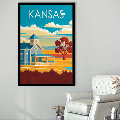 Kansas Retro Art Print, Kansas City Wall Art, Framed Art Print, Picture Framed, Painting Art