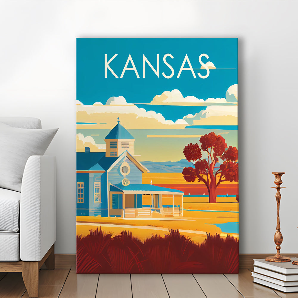 Kansas Retro Art Print, Kansas City Wall Art, Canvas Print, Painting Canvas, Living Room Decor