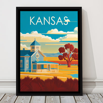 Kansas Retro Art Print, Kansas City Wall Art, Floating Framed Canvas Print, Framed Picture, Painting Canvas