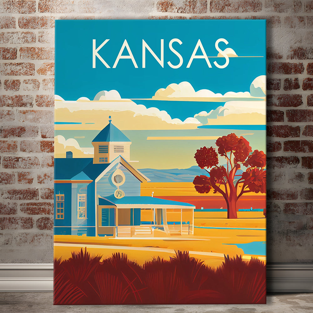 Kansas Retro Art Print, Kansas City Wall Art, Canvas Print, Painting Canvas, Living Room Decor