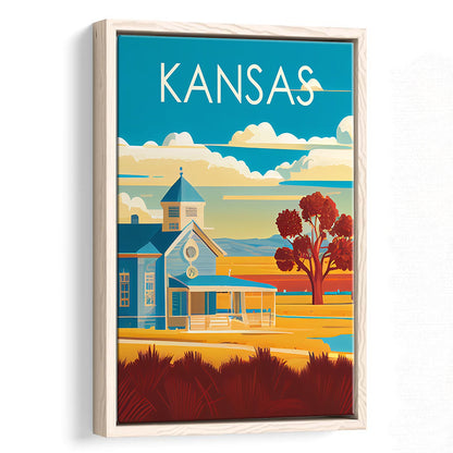 Kansas Retro Art Print, Kansas City Wall Art, Floating Framed Canvas Print, Framed Picture, Painting Canvas