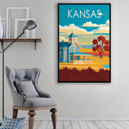 Kansas Retro Art Print, Kansas City Wall Art, Floating Framed Canvas Print, Framed Picture, Painting Canvas