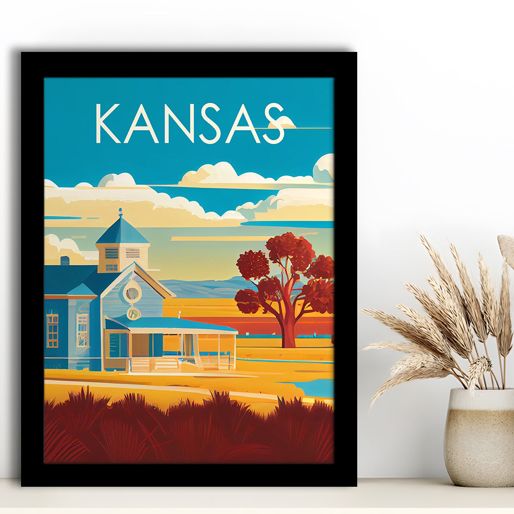 Kansas Retro Art Print, Kansas City Wall Art, Framed Art Print, Picture Framed, Painting Art