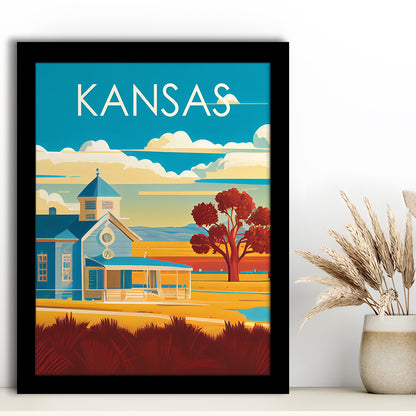 Kansas Retro Art Print, Kansas City Wall Art, Framed Art Print, Picture Framed, Painting Art