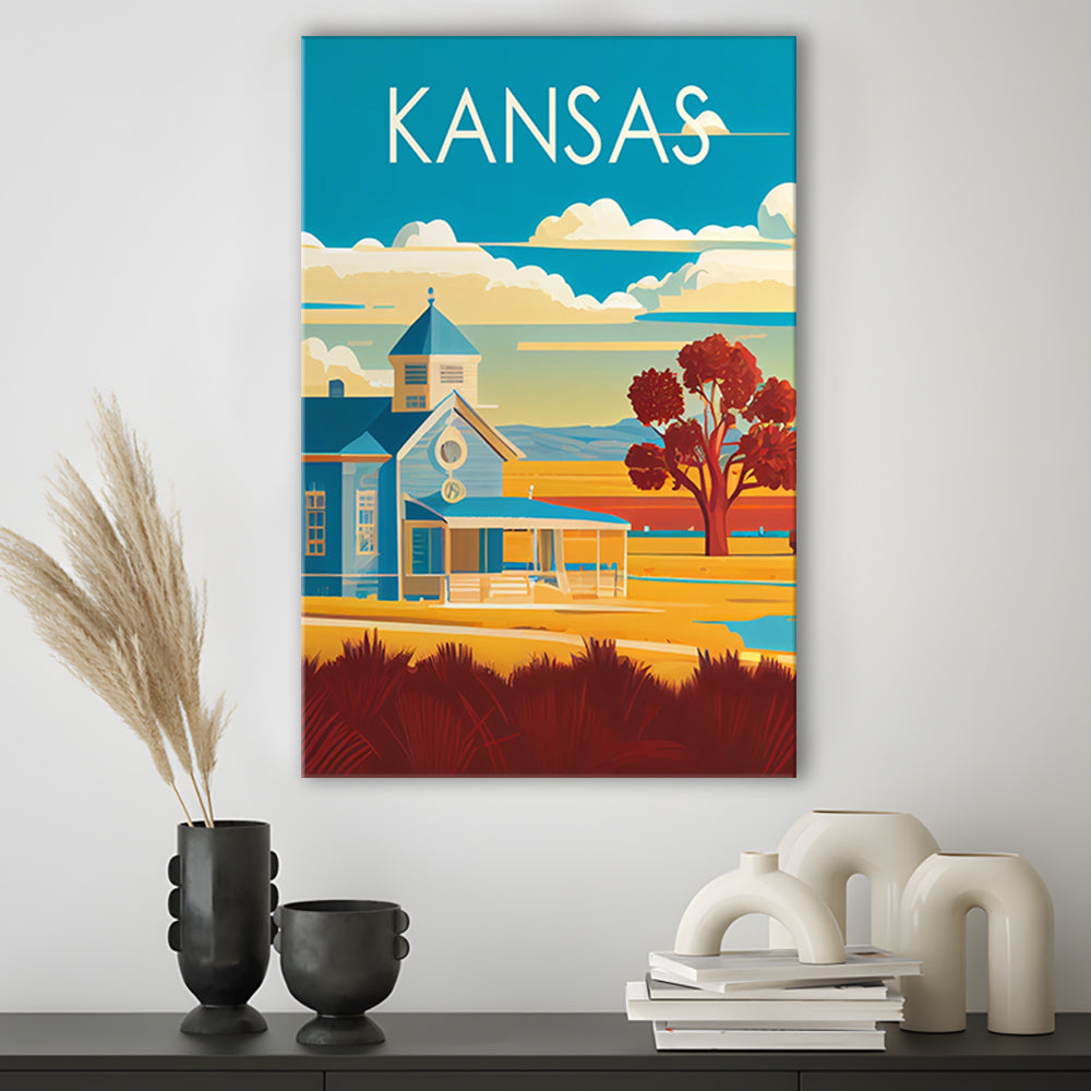 Kansas Retro Art Print, Kansas City Wall Art, Canvas Print, Painting Canvas, Living Room Decor
