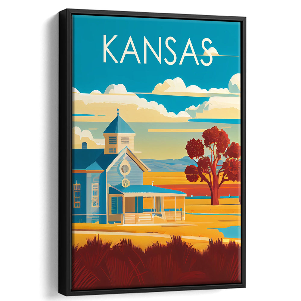 Kansas Retro Art Print, Kansas City Wall Art, Floating Framed Canvas Print, Framed Picture, Painting Canvas