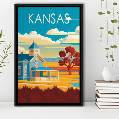 Kansas Retro Art Print, Kansas City Wall Art, Floating Framed Canvas Print, Framed Picture, Painting Canvas