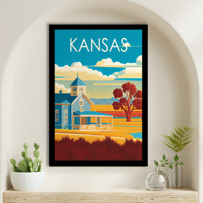 Kansas Retro Art Print, Kansas City Wall Art, Framed Art Print, Picture Framed, Painting Art