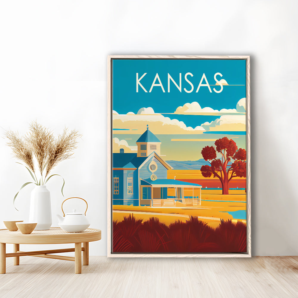 Kansas Retro Art Print, Kansas City Wall Art, Floating Framed Canvas Print, Framed Picture, Painting Canvas