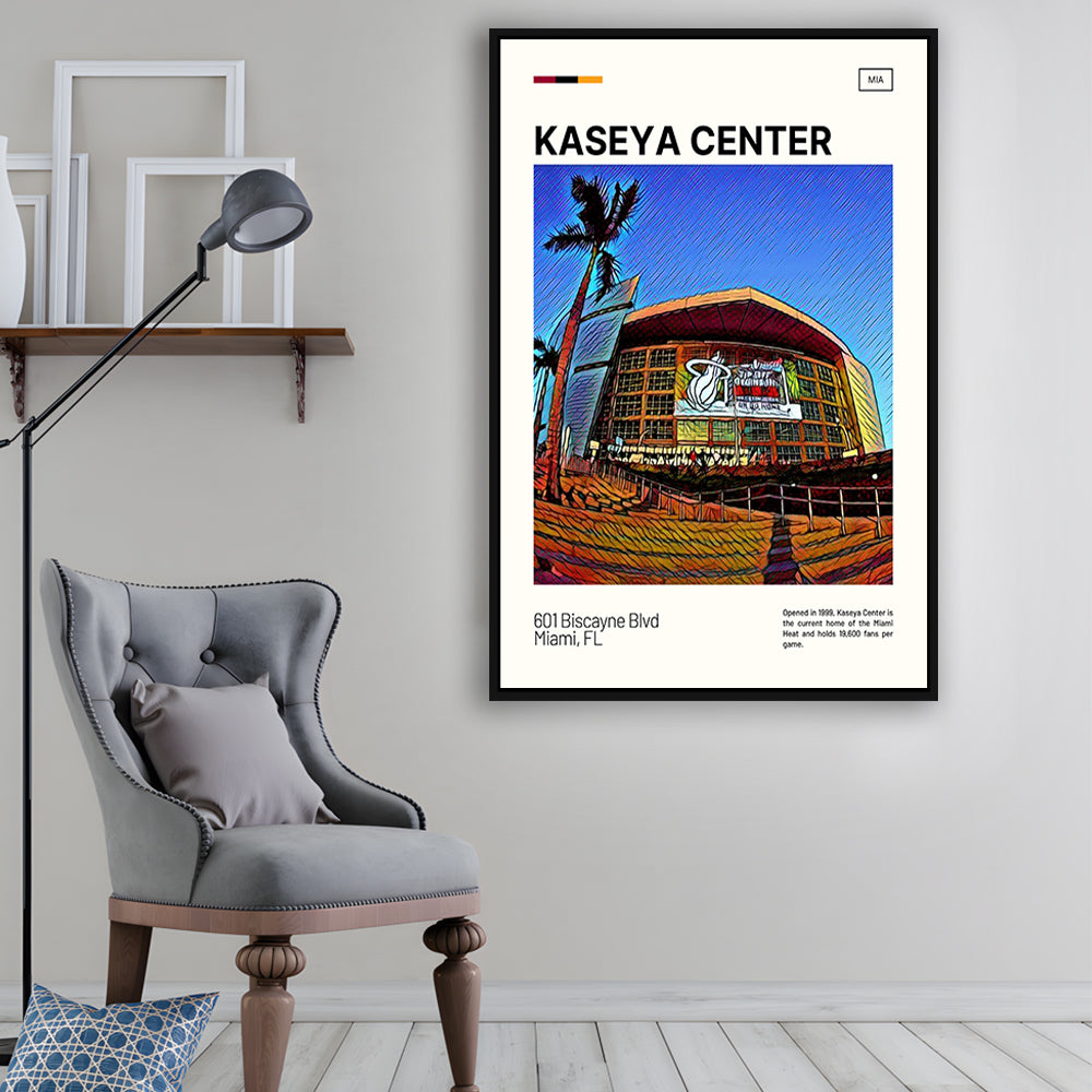 Kaseya Center Print, Miami Heat Stadium Canvas Art, Man Cave Gift, Floating Framed Canvas Print Wall Art