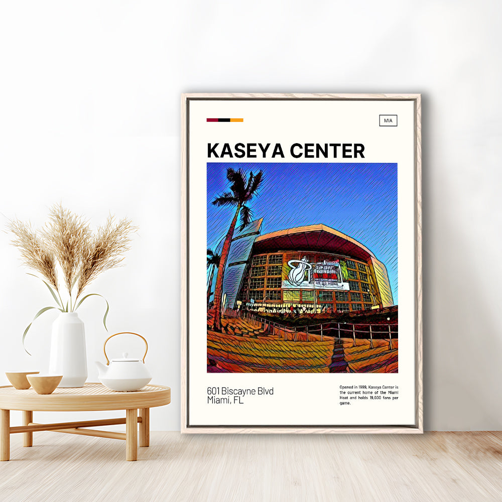 Kaseya Center Print, Miami Heat Stadium Canvas Art, Man Cave Gift, Floating Framed Canvas Print Wall Art
