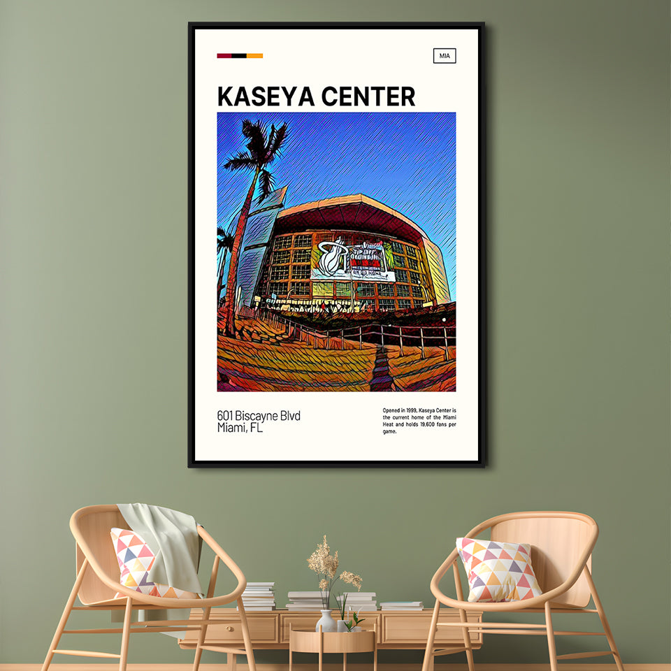 Kaseya Center Print, Miami Heat Stadium Canvas Art, Man Cave Gift, Floating Framed Canvas Print Wall Art