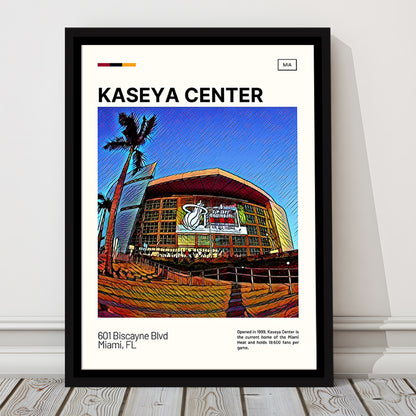 Kaseya Center Print, Miami Heat Stadium Canvas Art, Man Cave Gift, Floating Framed Canvas Print Wall Art