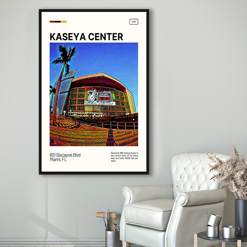 Kaseya Center Print, Miami Heat Stadium Canvas Art, Man Cave Gift, Floating Framed Canvas Print Wall Art