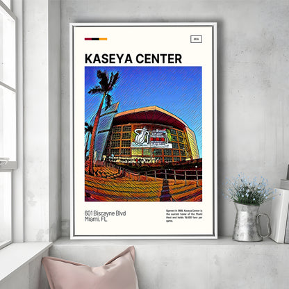 Kaseya Center Print, Miami Heat Stadium Canvas Art, Man Cave Gift, Floating Framed Canvas Print Wall Art