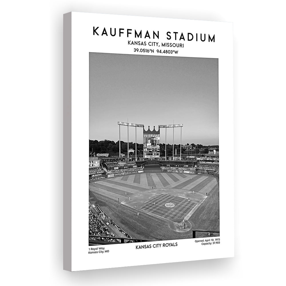 Kauffman Stadium Black And White, Kansas City Baseball Stadium Wall Art Print, Canvas Prints Wall Art, Man Cave Decor