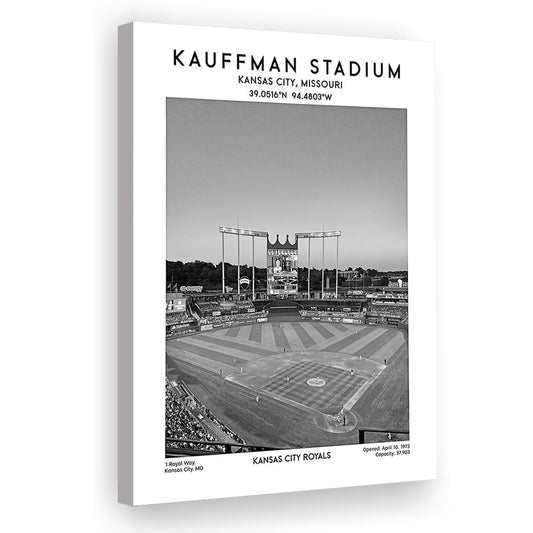 Kauffman Stadium Black And White, Kansas City Baseball Stadium Wall Art Print, Canvas Prints Wall Art, Man Cave Decor